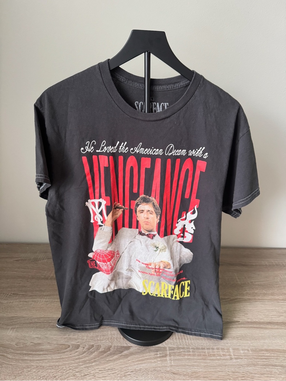 Scarface Tony Montana World Graphic T-Shirt Black Mens Large Movie Tee Universal